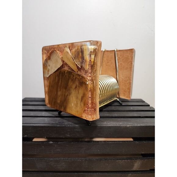 Mid Century Agate Lucite Block Sprial Letter Holder Madmen Inlay Vintage - Picture 5 of 9